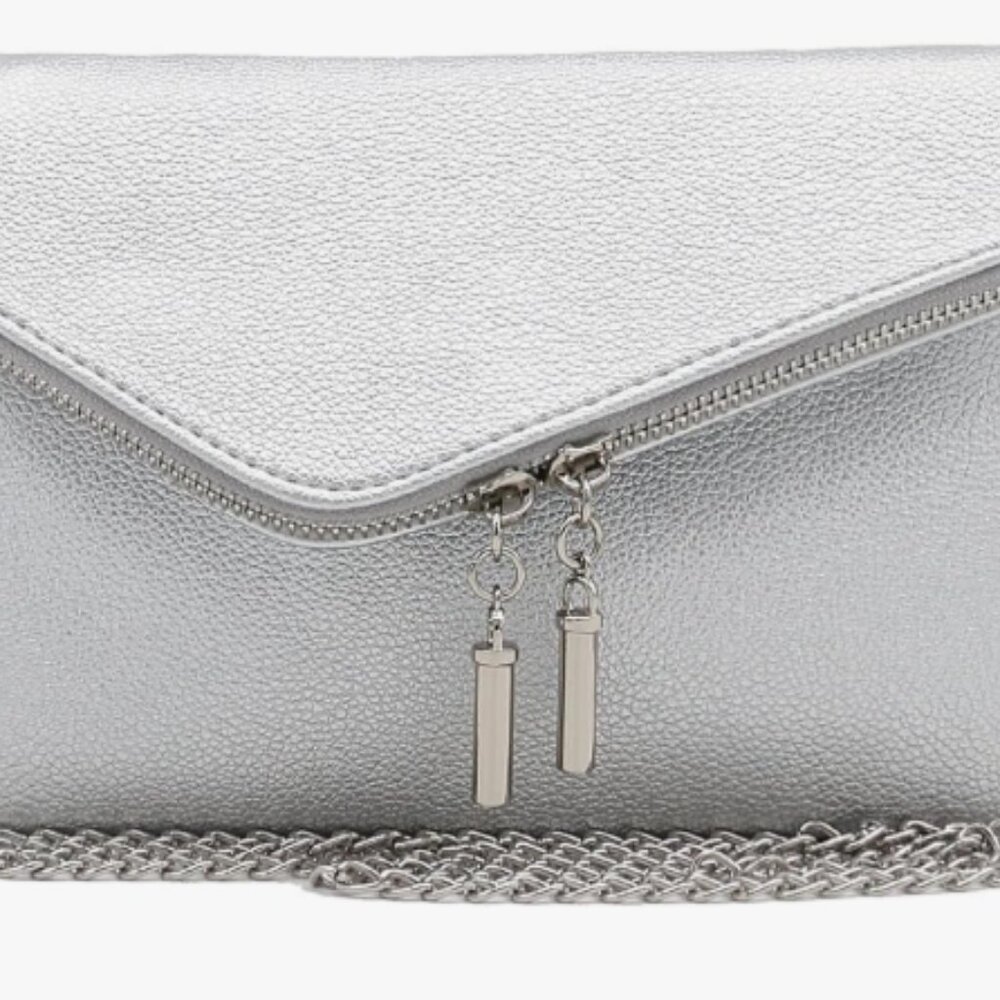 Silver Crossbody Purse/Bag Clutch Wristlet with Chain Strap